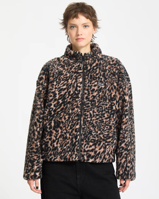 Volcom Women's Wylding Out Zip Sherpa Fleece Animal Print B4832502-ANM