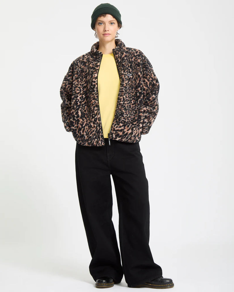 Load image into Gallery viewer, Volcom Women&#39;s Wylding Out Zip Sherpa Fleece Animal Print B4832502-ANM

