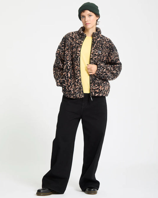 Volcom Women's Wylding Out Zip Sherpa Fleece Animal Print B4832502-ANM