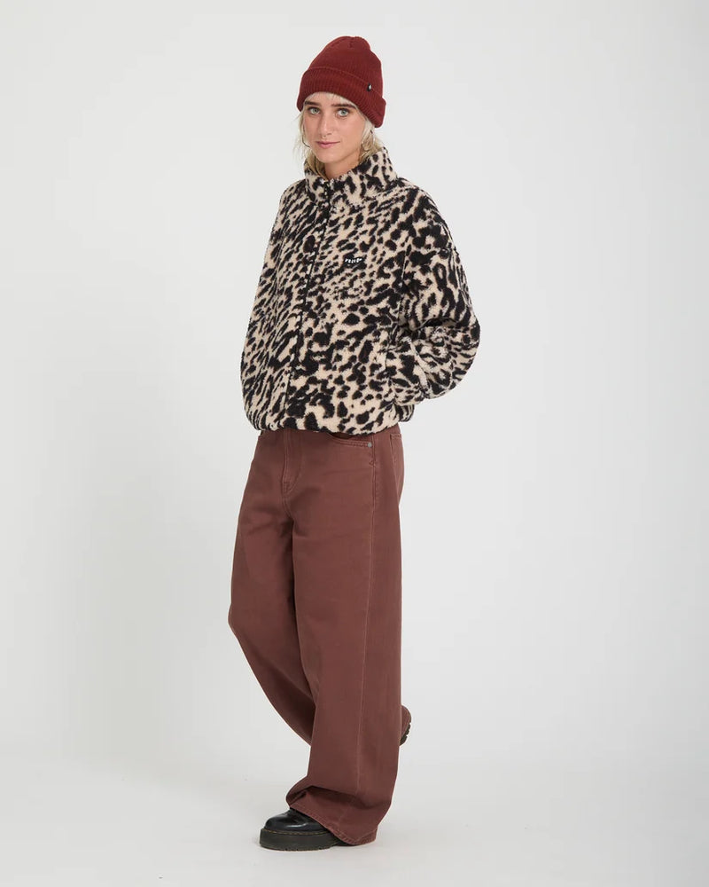 Load image into Gallery viewer, Volcom Women's Wylding Out Sherpa Jacket Animal Print B4832601-ANM
