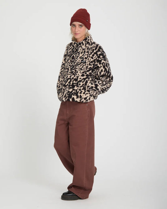 Volcom Women's Wylding Out Sherpa Jacket Animal Print B4832601-ANM