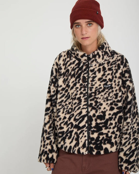 Volcom Women's Wylding Out Sherpa Jacket Animal Print B4832601-ANM