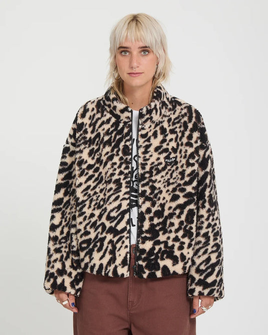 Volcom Women's Wylding Out Sherpa Jacket Animal Print B4832601-ANM