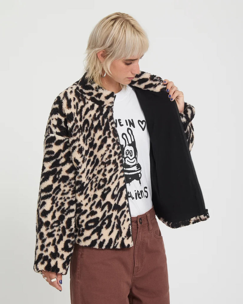 Load image into Gallery viewer, Volcom Women's Wylding Out Sherpa Jacket Animal Print B4832601-ANM
