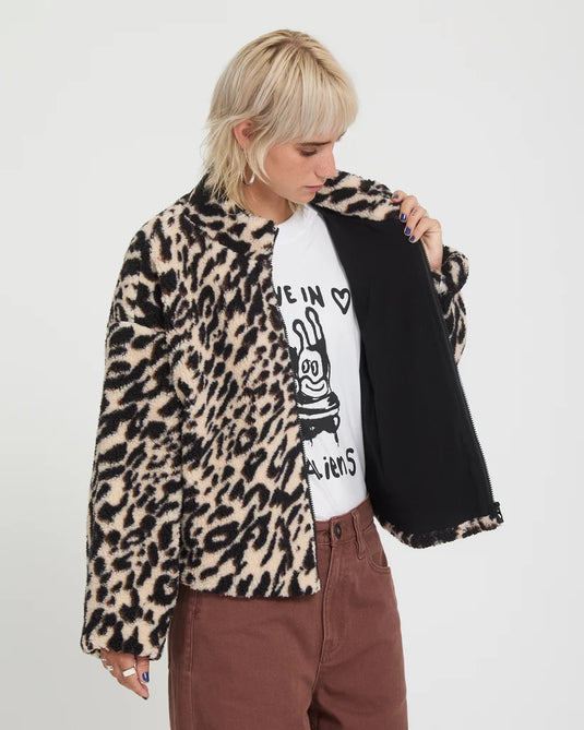 Volcom Women's Wylding Out Sherpa Jacket Animal Print B4832601-ANM