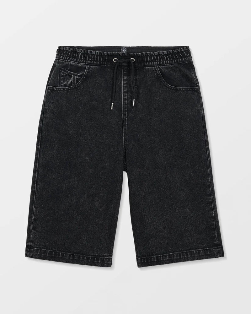 Load image into Gallery viewer, Volcom Kids' Freazy Loose Denim Elasticated Waist Short Blackity Black C2012603_BBK
