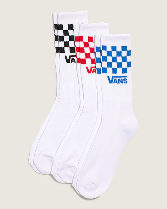 Vans Unisex Classic Check Crew Socks (3 Pack) White VN000QBUWHT