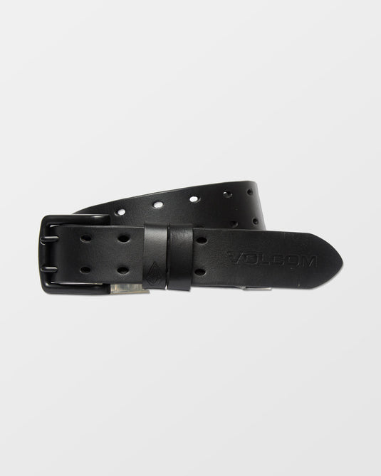 Volcom Men's Two Spike Leather Belt Black D5942401-BLK
