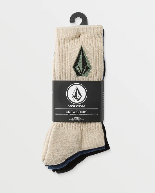 Volcom Men's Full Stone Mix Socks (3 Pack) Pale Khaki D6312500_PLK
