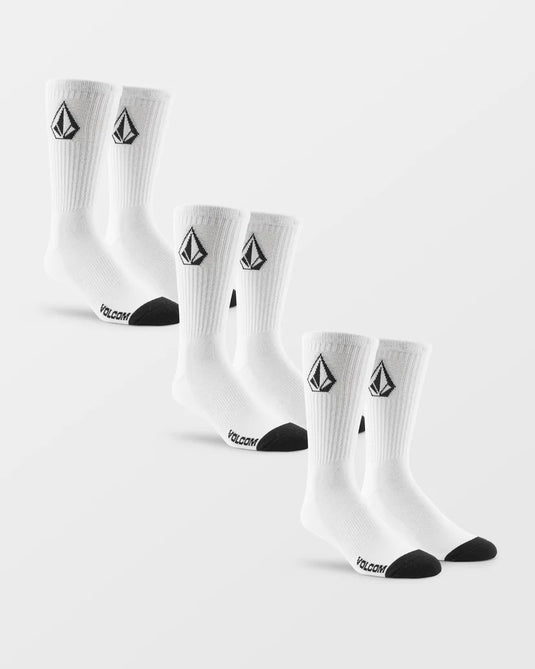 Volcom Men's Full Stone Socks (3 pack) White D6312610_WHT