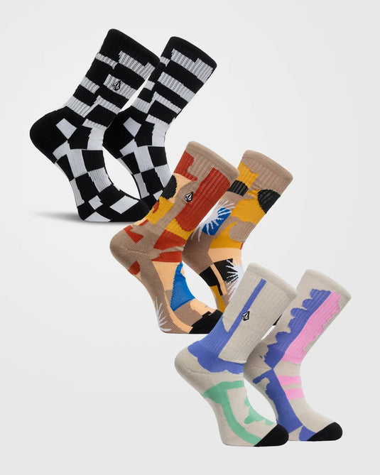 Volcom Men's Carrau Print Mixer Socks Multi D6332601-MLT