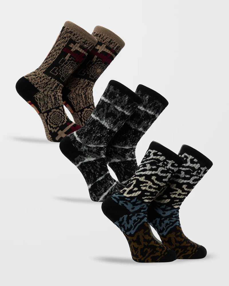 Load image into Gallery viewer, Volcom Men&#39;s Printa Stoney Socks (3 Pack) Multi D6342502-MLT
