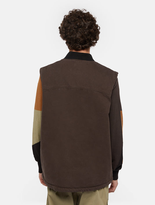 Dickies Men's Duck Canvas Lined Vest Dark Brown DK0A4XFX0DB