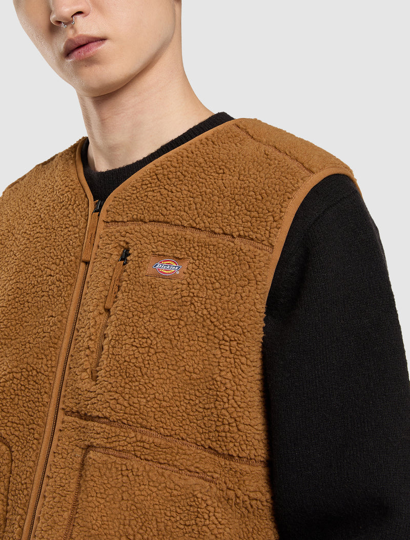 Load image into Gallery viewer, Dickies Men&#39;s Mount Hope Vest Fleece Brown Duck DK0A4YEG0BD
