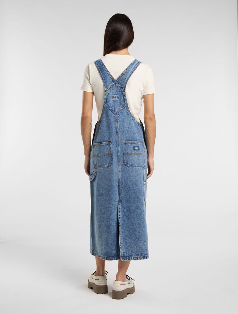 Load image into Gallery viewer, Dickies Women&#39;s Long Bib Overalls Dress Light Blue DK0A4Z6TK211
