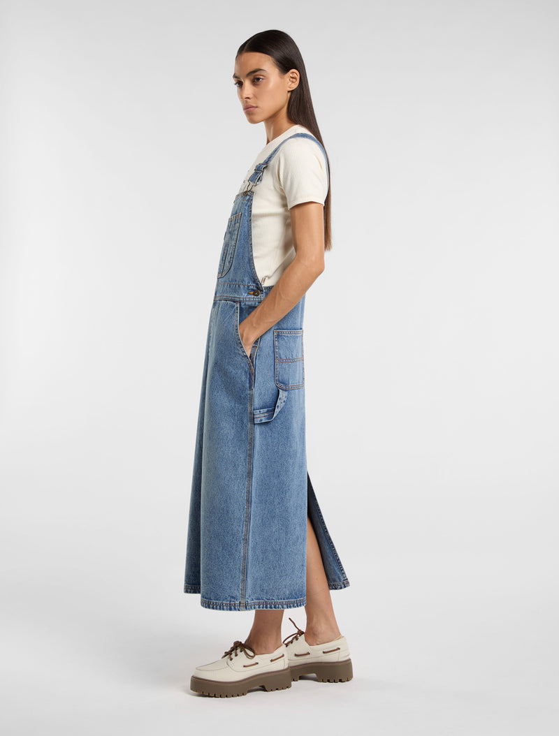 Load image into Gallery viewer, Dickies Women&#39;s Long Bib Overalls Dress Light Blue DK0A4Z6TK211
