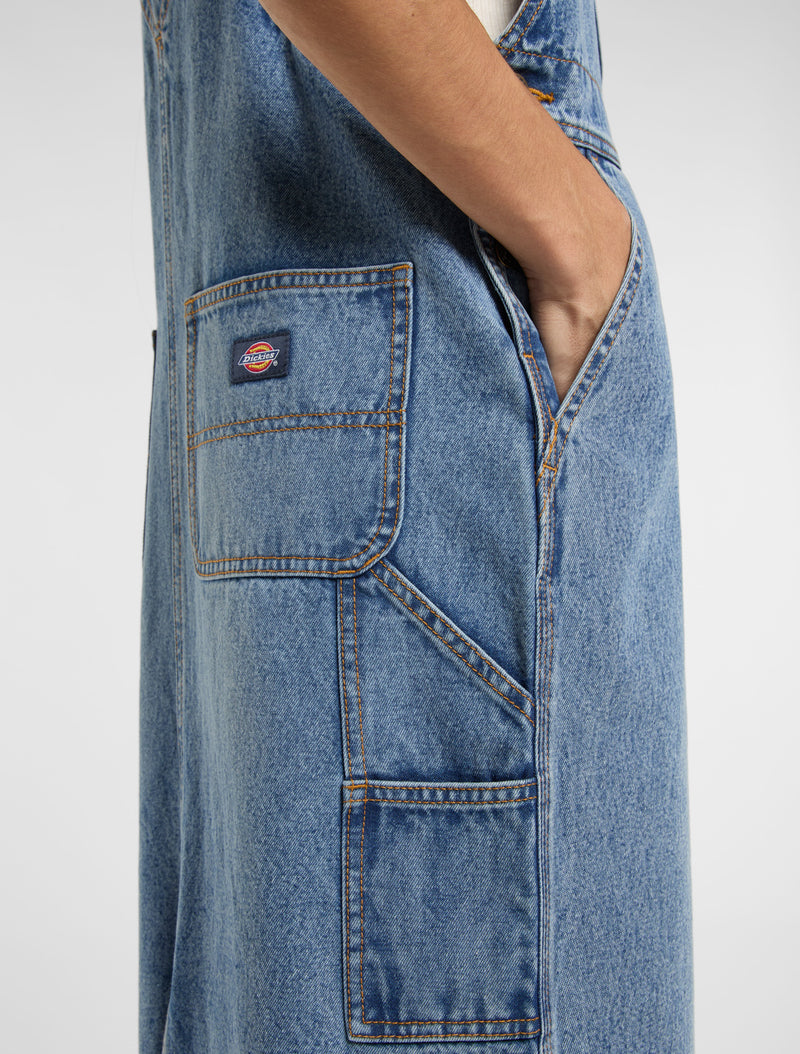 Load image into Gallery viewer, Dickies Women&#39;s Long Bib Overalls Dress Light Blue DK0A4Z6TK211
