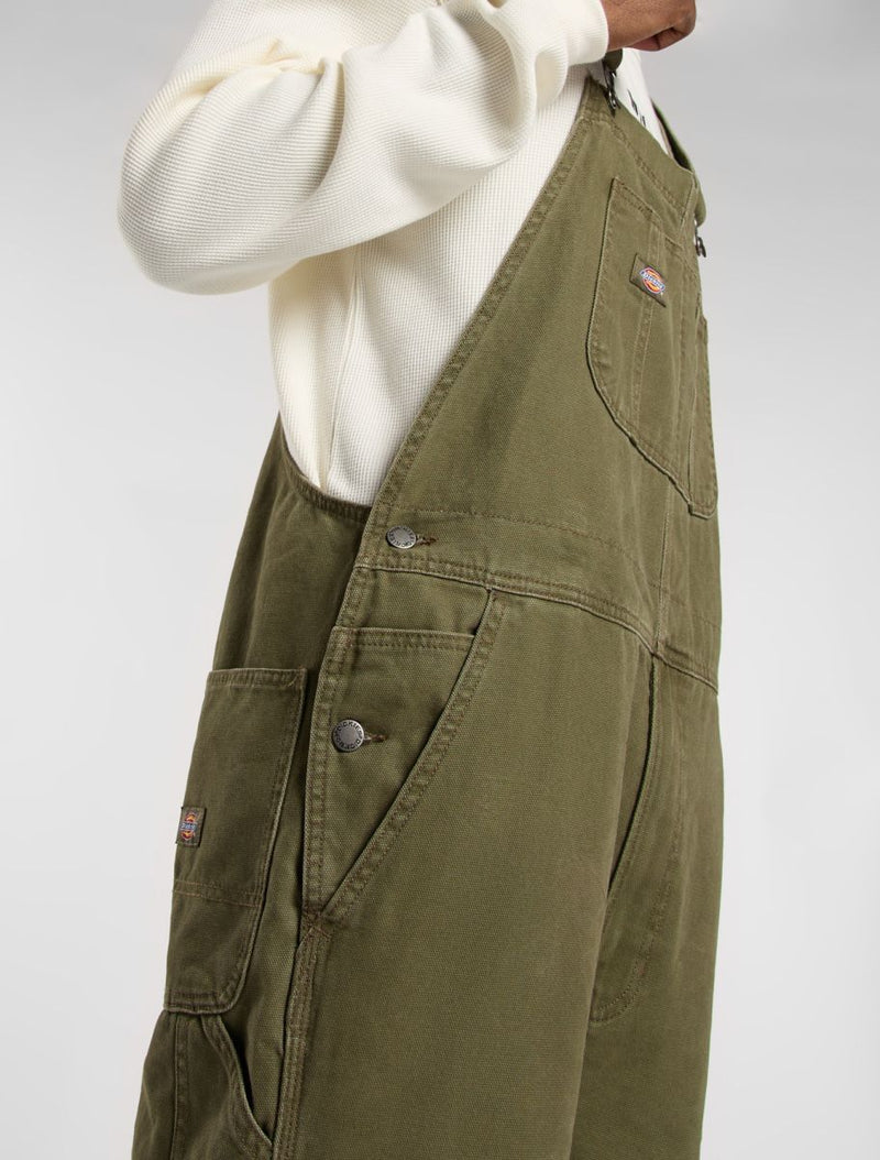 Load image into Gallery viewer, Dickies Men&#39;s Loose Canvas Bib Military Green DK0A87N6MGR
