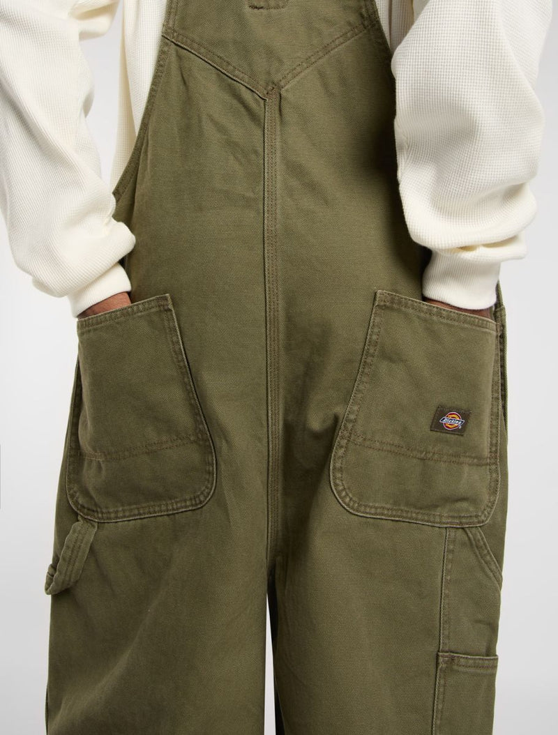 Load image into Gallery viewer, Dickies Men&#39;s Loose Canvas Bib Military Green DK0A87N6MGR
