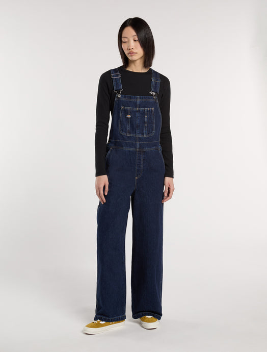 Dickies Women's Mechanic Loose Denim Bib Overalls Dark Indigo DK0A87N70DD