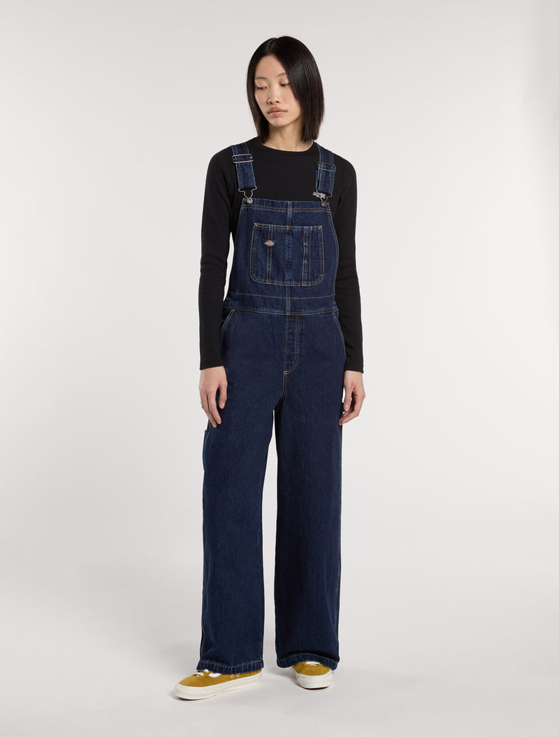 Load image into Gallery viewer, Dickies Women&#39;s Mechanic Loose Denim Bib Overalls Dark Indigo DK0A87N70DD
