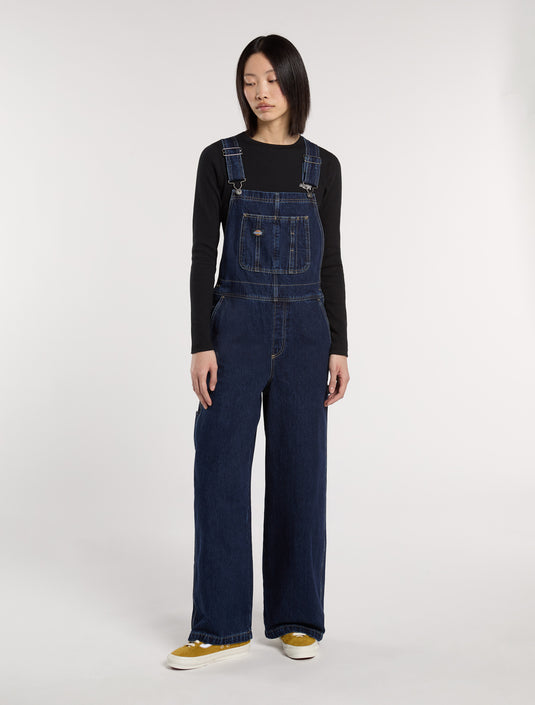 Dickies Women's Mechanic Loose Denim Bib Overalls Dark Indigo DK0A87N70DD