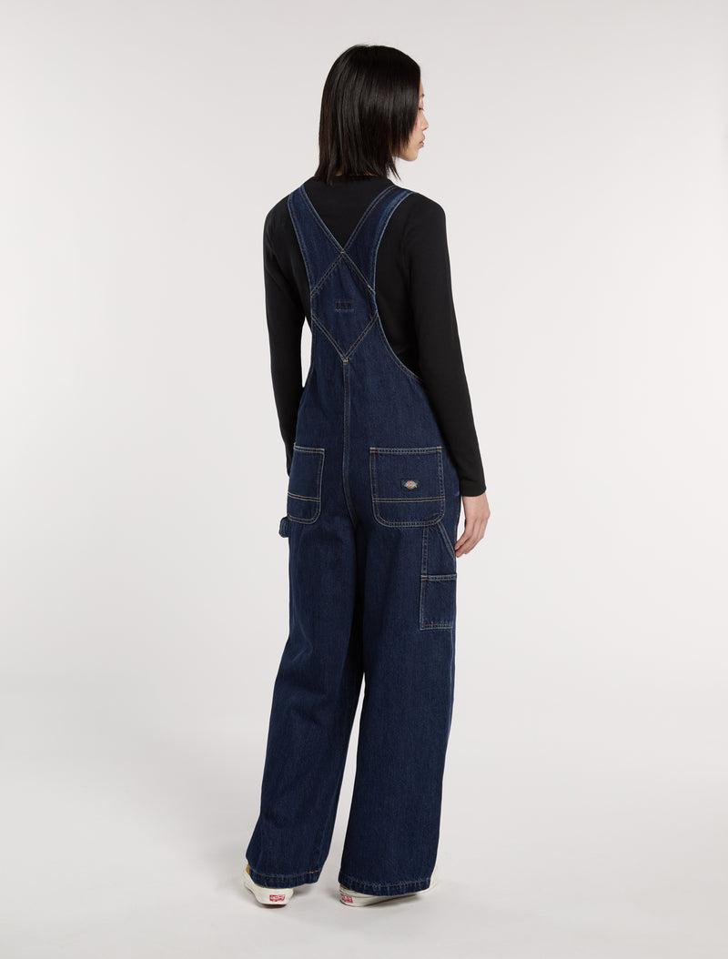 Dickies Women's Mechanic Loose Denim Bib Overalls Dark Indigo