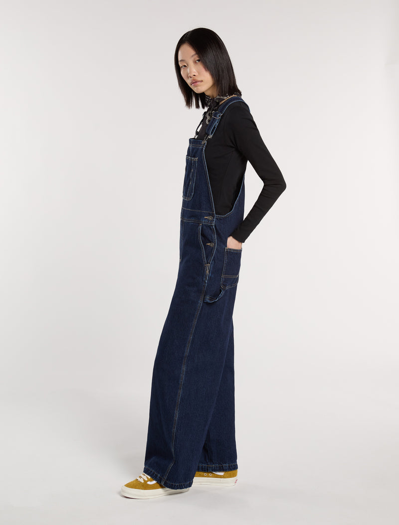 Load image into Gallery viewer, Dickies Women&#39;s Mechanic Loose Denim Bib Overalls Dark Indigo DK0A87N70DD
