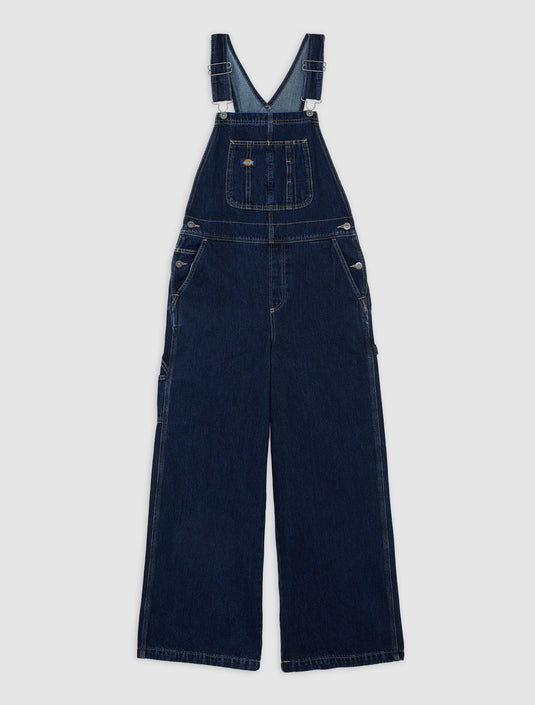 Dickies Women's Mechanic Loose Denim Bib Overalls Dark Indigo DK0A87N70DD