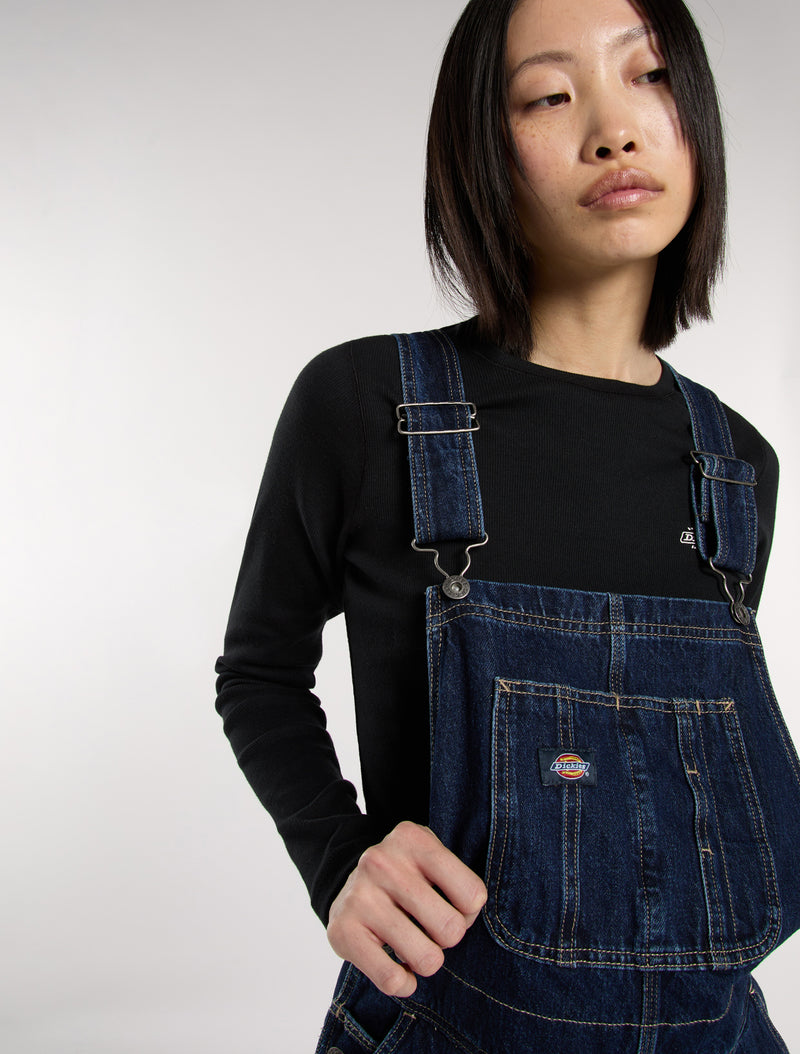 Load image into Gallery viewer, Dickies Women&#39;s Mechanic Loose Denim Bib Overalls Dark Indigo DK0A87N70DD
