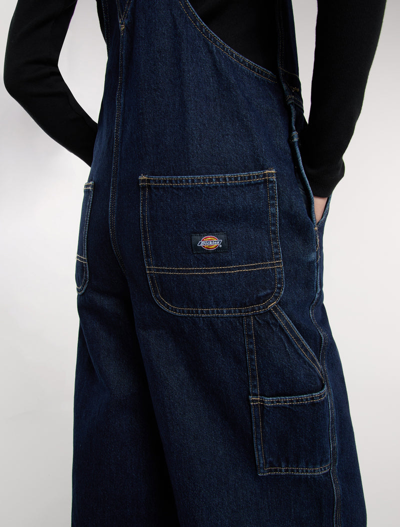 Load image into Gallery viewer, Dickies Women&#39;s Mechanic Loose Denim Bib Overalls Dark Indigo DK0A87N70DD

