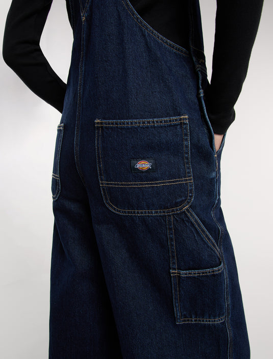 Dickies Women's Mechanic Loose Denim Bib Overalls Dark Indigo DK0A87N70DD