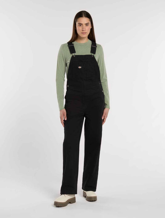 Dickes Women's Loose Canvas Bib Overalls Black DK0A87N8BLK