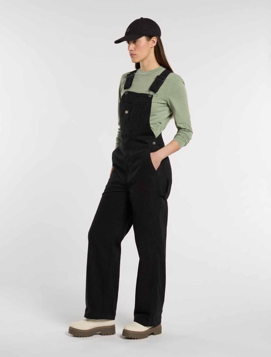 Dickes Women's Loose Canvas Bib Overalls Black DK0A87N8BLK