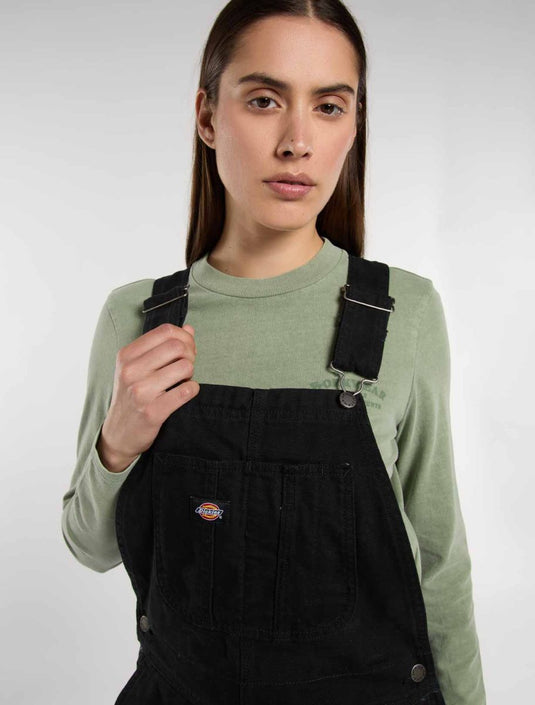 Dickes Women's Loose Canvas Bib Overalls Black DK0A87N8BLK