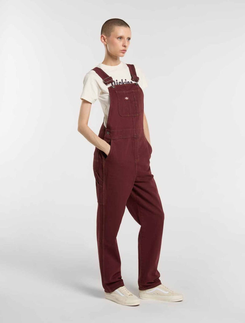 Load image into Gallery viewer, Dickes Women&#39;s Loose Canvas Bib Overalls Burgundy DK0A87N8L161
