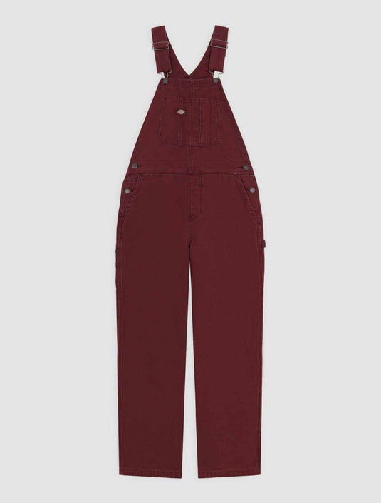 Dickes Women's Loose Canvas Bib Overalls Burgundy DK0A87N8L161
