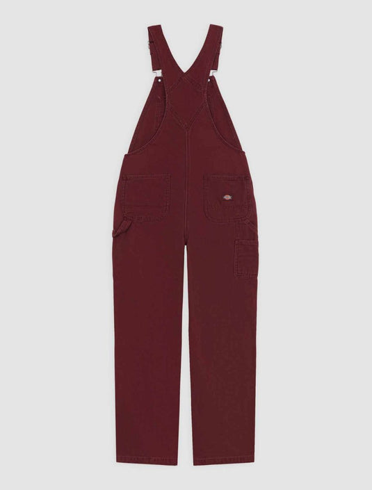 Dickes Women's Loose Canvas Bib Overalls Burgundy DK0A87N8L161