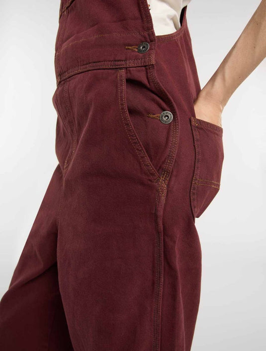 Dickes Women's Loose Canvas Bib Overalls Burgundy DK0A87N8L161