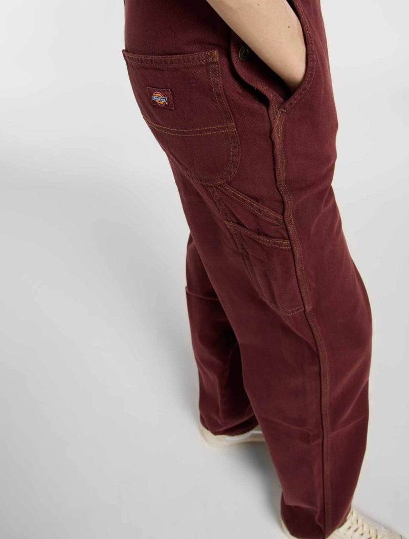 Load image into Gallery viewer, Dickes Women&#39;s Loose Canvas Bib Overalls Burgundy DK0A87N8L161

