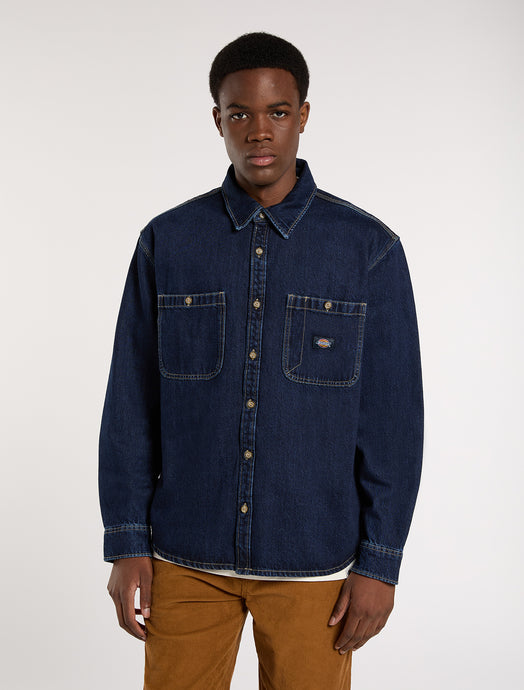 Dickies Men's Mechanic Long Sleeve Denim Shirt Dark Blue DK0A87PX0DD