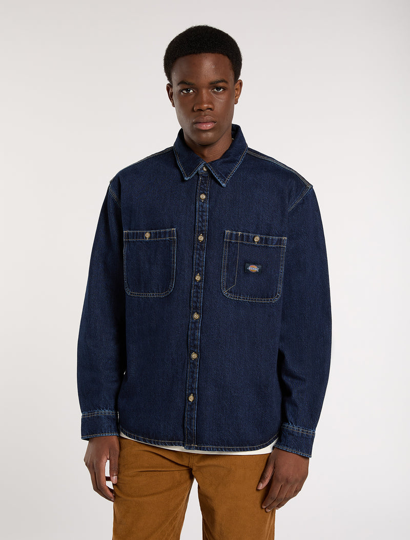Load image into Gallery viewer, Dickies Men&#39;s Mechanic Long Sleeve Denim Shirt Dark Blue DK0A87PX0DD
