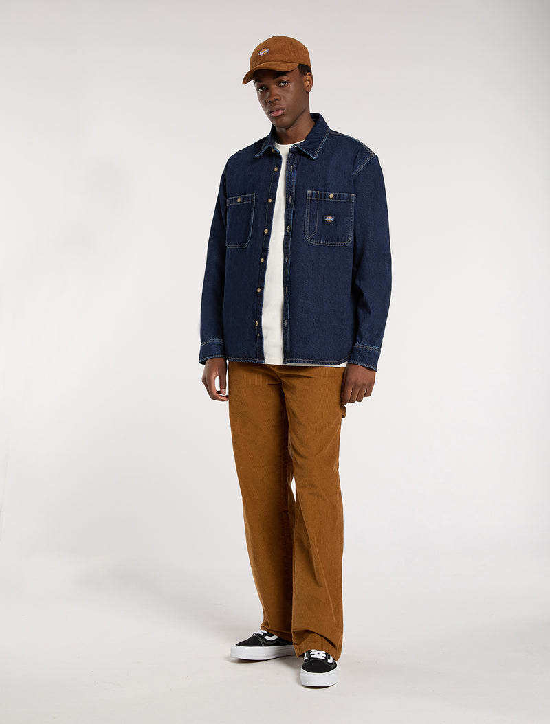Load image into Gallery viewer, Dickies Men&#39;s Mechanic Long Sleeve Denim Shirt Dark Blue DK0A87PX0DD
