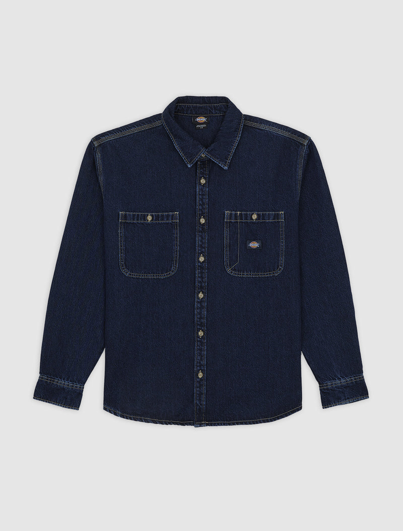 Load image into Gallery viewer, Dickies Men&#39;s Mechanic Long Sleeve Denim Shirt Dark Blue DK0A87PX0DD
