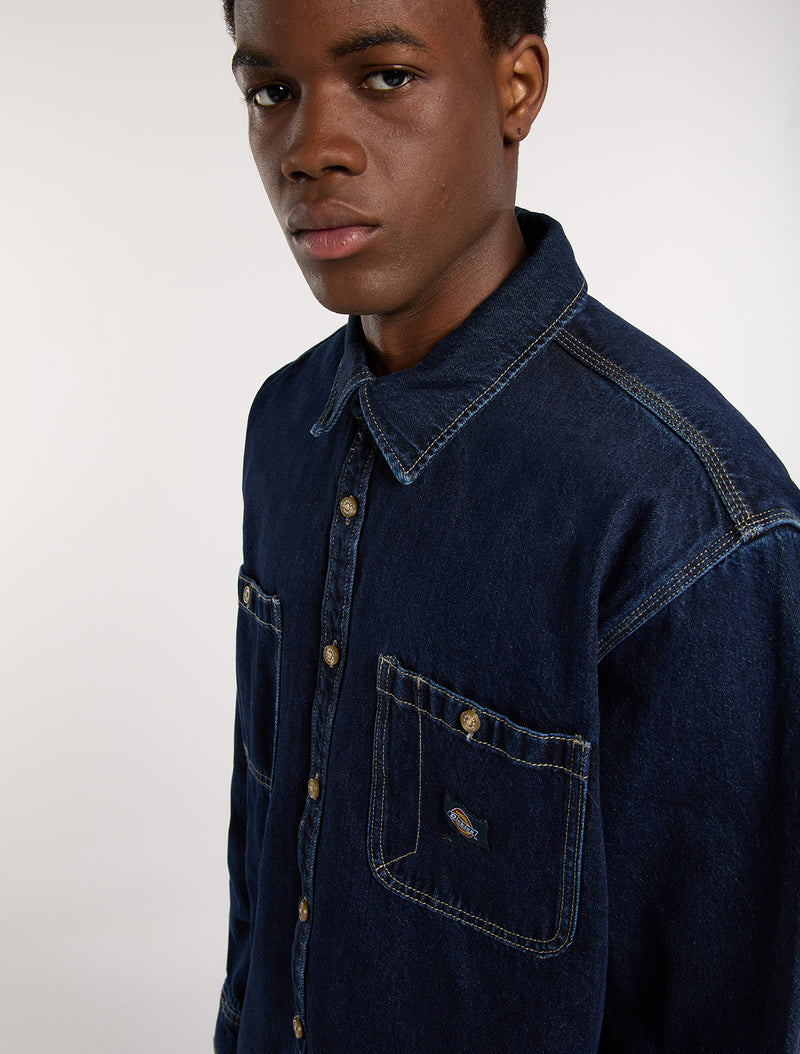 Load image into Gallery viewer, Dickies Men&#39;s Mechanic Long Sleeve Denim Shirt Dark Blue DK0A87PX0DD
