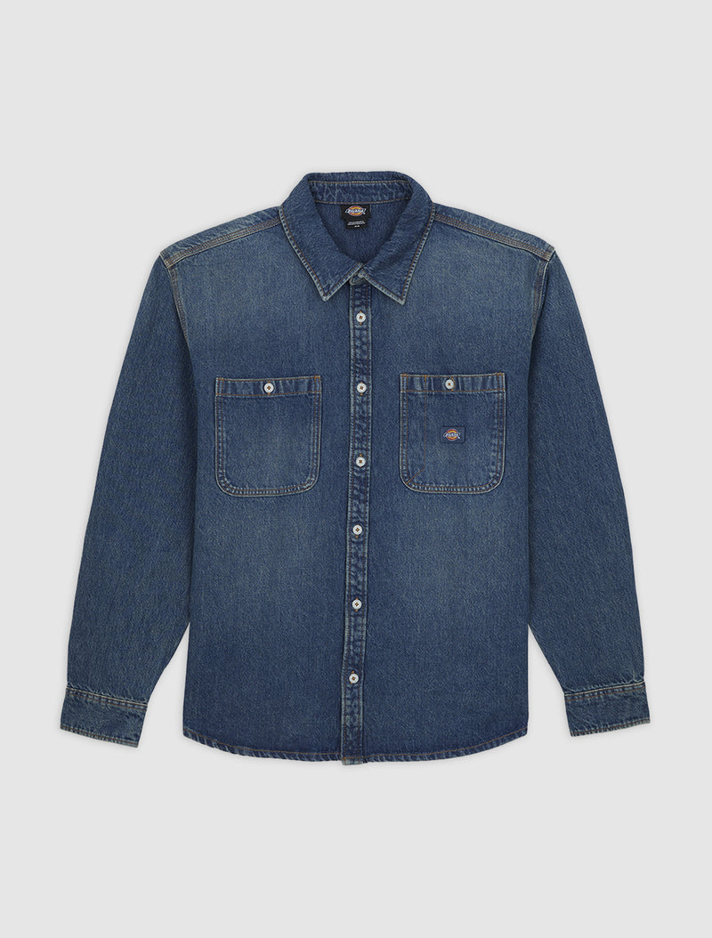 Load image into Gallery viewer, Dickies Men&#39;s Mechanic Long Sleeve Denim Shirt Khaki DK0A87PXL23
