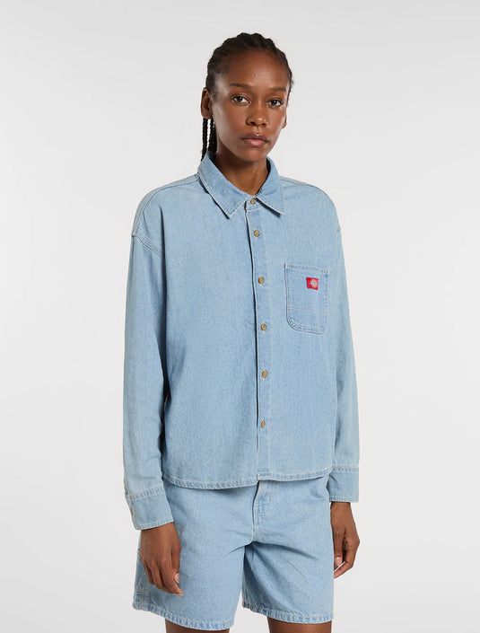 Dickies Women's Lightweight Long Sleeved Denim Shirt Vintage Blue DK0A8826C15