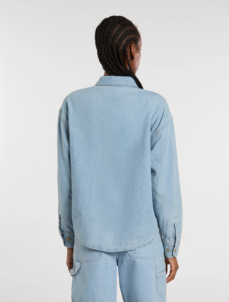 Load image into Gallery viewer, Dickies Women's Lightweight Long Sleeved Denim Shirt Vintage Blue DK0A8826C15
