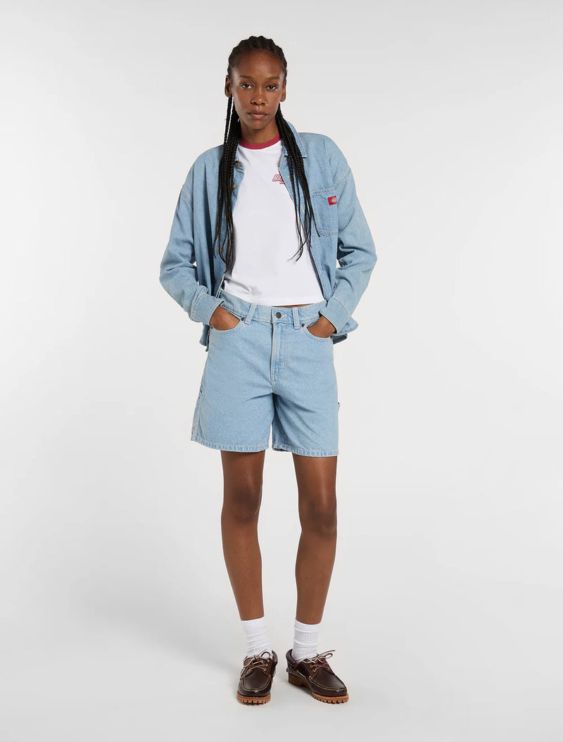 Load image into Gallery viewer, Dickies Women's Lightweight Long Sleeved Denim Shirt Vintage Blue DK0A8826C15
