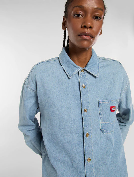 Dickies Women's Lightweight Long Sleeved Denim Shirt Vintage Blue DK0A8826C15